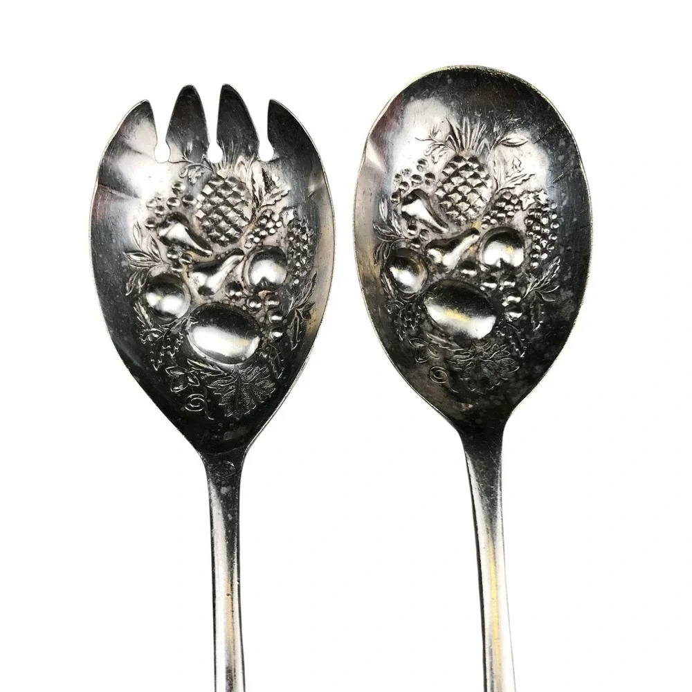 Berry‎ Salad Serving Spoon Set of 2 Silverplate Kings Pattern Sheffield England
